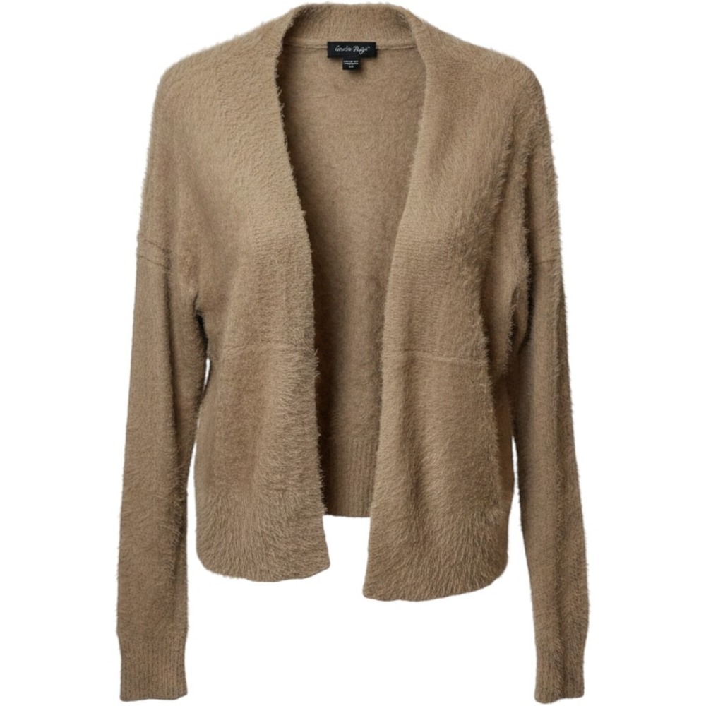 Charlie Paige Tan Brown Fuzzy Eyelash Knit Open Front Cardigan Sweater Womens SM